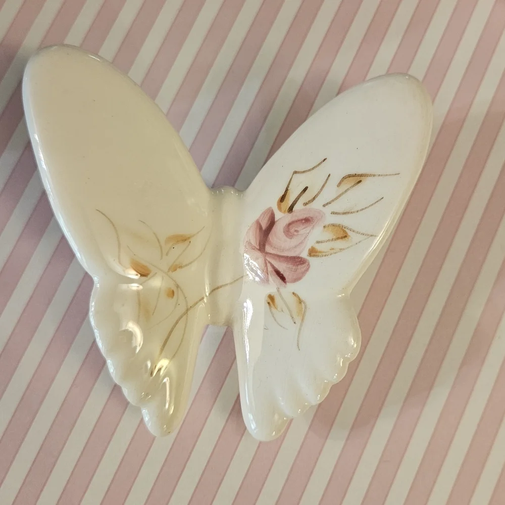 Set of three vintage porcelain,hand- Painted butterfly wall hangings